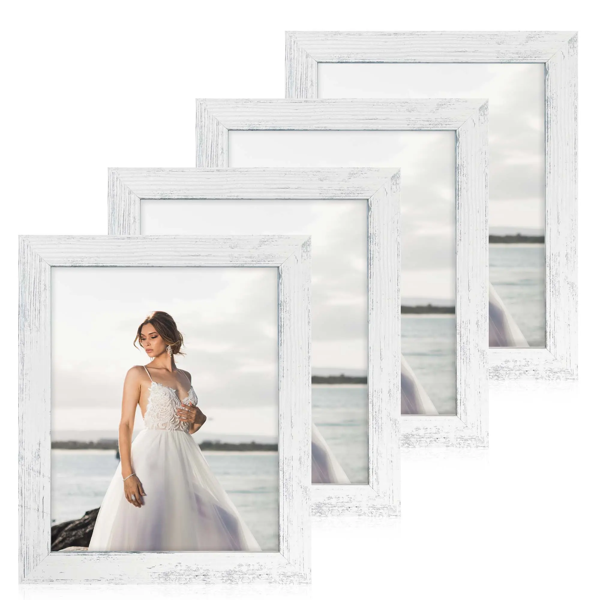 Single Pack 8x10 Photo Frame Hot Deal Distressed White MDF Picture Frame for Desktop Display and Wall Mounting