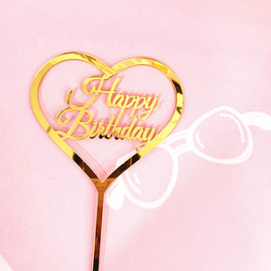 Adorno de Pastel Acrílico con Corazón de Feliz Cumpleaños, Color Dorado y Rosa, Decoraciones para el Día de la Madre - Product Image 3