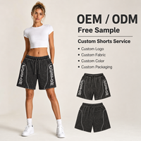 Shorts en jean noir délavé pour filles, vente en gros, avec impression de lettres personnalisée, taille élastique, décontractés, longueur genou