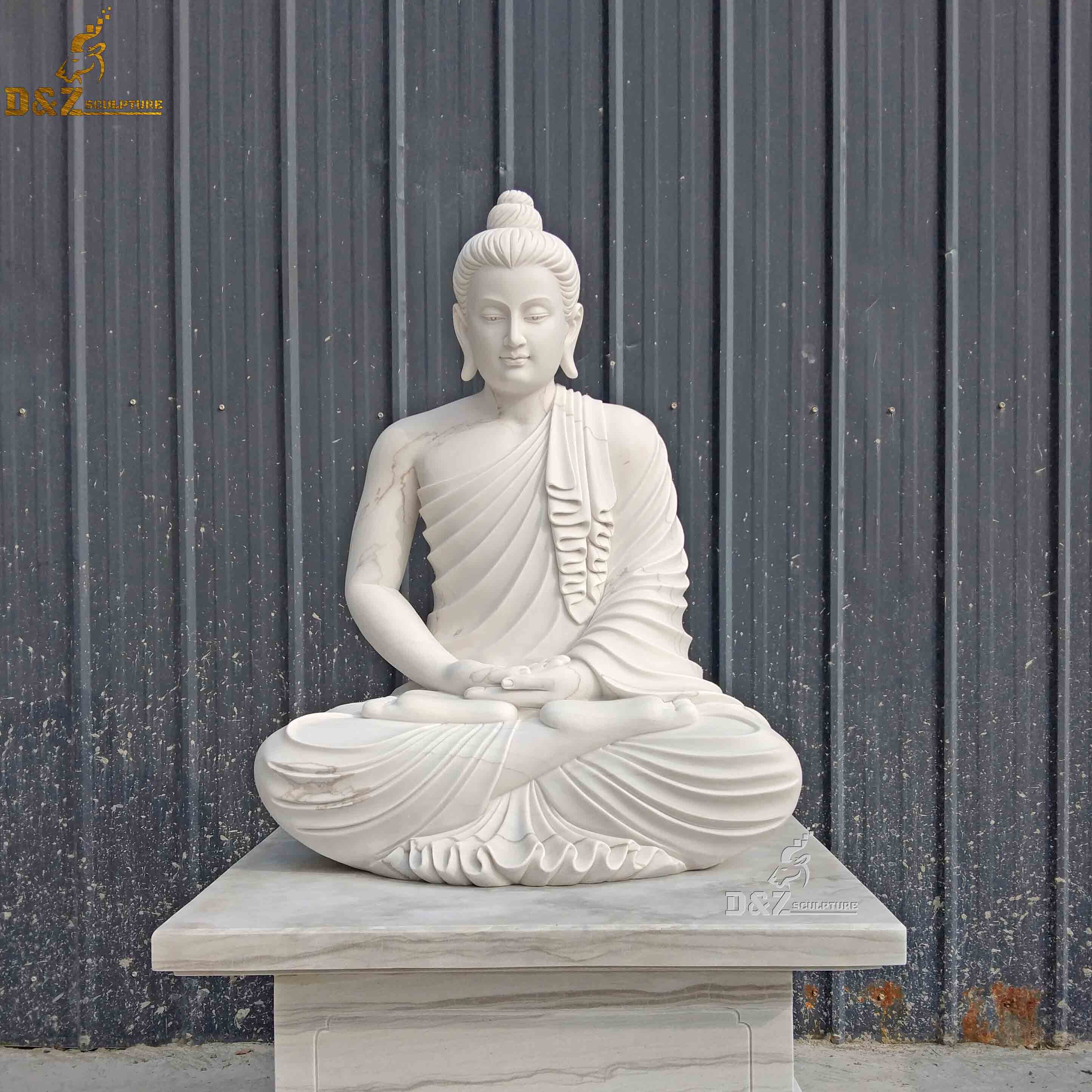 Estatua de Buda sentado en el jardín, tallado al aire libre, piedra de tamaño grande feliz, mármol blanco, a la venta