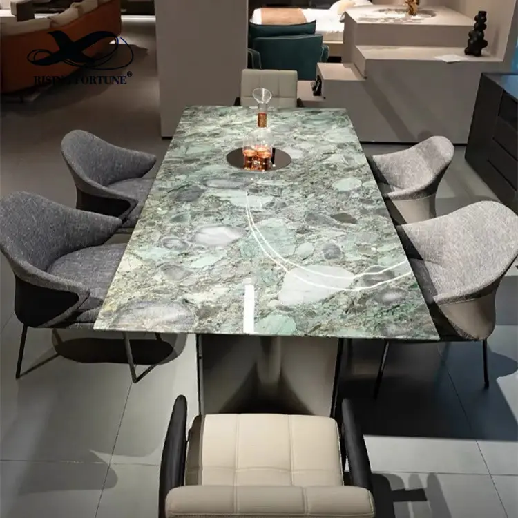 Lüks high end tasarım mobilya ev yemek odası set doğal mağara taş mermer yemek masası sandalye ile hakiki deri