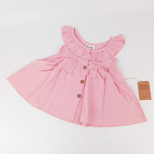 Pinuotu <strong>Baby</strong> Linen <strong>Dress</strong> <strong>Girl</strong> Sleeveless Ruffle Trim Pink Sweet Frock Button Frill Princess Party <strong>Dresses</strong> 1 Year 0-6 - Product Image 1