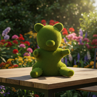 Sculpture d'ours en herbe artificielle durable et écologique H34cm, verte, floquée, faite à la main, pour patio, jardin, décoration intérieure