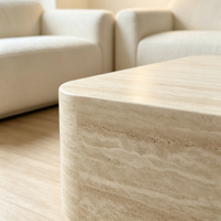 Nordischer Minimalistischer Natürlicher Travertin-Marmor Beistelltische Quadratische Couchtisch-Basen Luxuriöse Moderne Wohnzimmermöbel