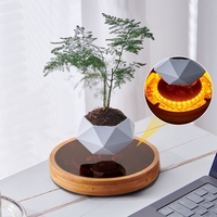 Pot Tanaman Plastik Magnetik Melayang dengan Alas Lampu LED Desain Art Deco Ramah Lingkungan Vas Meja untuk Dekorasi Rumah Bonsai