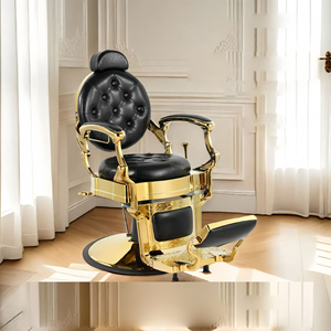 Silla dorada para barbería <span class=keywords><strong>retro</strong></span>, sillas de barbero resistentes, silla de salón vintage, reclinable hidráulica, equipo de estilismo para spa y belleza - Product Image 4