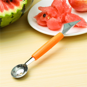 ที่ตักผลไม้สแตนเลสสองหัวพร้อมมีดสลักลาย, ที่ตักไอศกรีมแตงโม, ที่ตักผลไม้ - Product Image 2