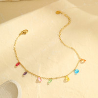 BOHEMIA Soldes d'été : Bracelet de cheville en acier inoxydable avec zircon coloré et coquillage, bijou de pied de plage pour femme, cadeau tendance