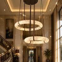 Nouveau Design Lustre Artistique Personnalisé pour Salle à Manger Salon Chambre, Suspension Anneau Rond en Marbre Blanc Albâtre