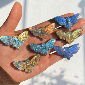 Sculpté à <span class=keywords><strong>la</strong></span> main naturel fort Flash Labradorite cristal fantôme <span class=keywords><strong>papillon</strong></span> tête <span class=keywords><strong>de</strong></span> <span class=keywords><strong>mort</strong></span> Hawkmoth sculpture pour bijoux à bricoler soi-même marquage - Product Image 2