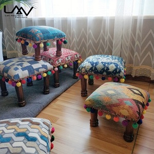 Exoticism Sofa Stool Wood Frame with Fabric Living Room Bedroom Ottoman square Stool Simple Home <strong>Small</strong> <strong>Footstool</strong> - Product Image 5