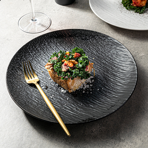 Japanese Korean Style Vajilla De Porcelana Matte Black Retro Stone Ceramic <strong>Dinnware</strong> Set Western Restaurant Dinner Sets Plates - Product Image 6