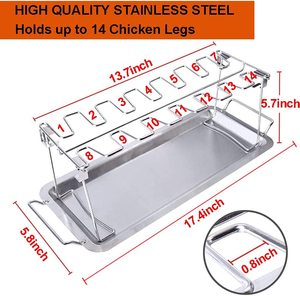 Estante de acero inoxidable para asar <span class=keywords><strong>pollo</strong></span>, bandeja de goteo para <span class=keywords><strong>horno</strong></span> de ahumar, con 14 ranuras - Product Image 4