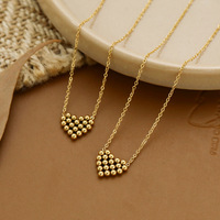 Collar de Oro de 18k al por Mayor con Cuentas Simples, Pequeñas Bolas Doradas, Bonito Colgante de Corazón, Acero Inoxidable de Titanio, Impermeable, para Adolescentes