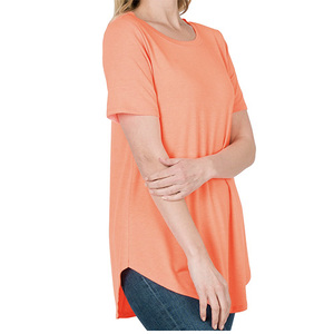 Respirant pour dames à manches courtes col rond T-Shirt dauphin ourlet pull grande taille femmes T-shirt nouveau T-Shirt personnalisé à la mode - Product Image 6