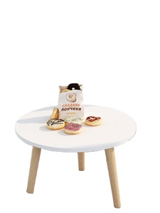 بيع بالجملة طاولة قهوة مستديرة حديثة من شاوهوا مع أثاث بسيط أرجل خشبية صلبة طاولة مستديرة صغيرة بحافة - Product Image 3