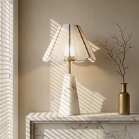 Lampe de table sans fil moderne de luxe en marbre espagnol, rechargeable avec télécommande, abat-jour en tissu, lampe de bureau LED pour hôtel, villa, chambre à coucher, décoration