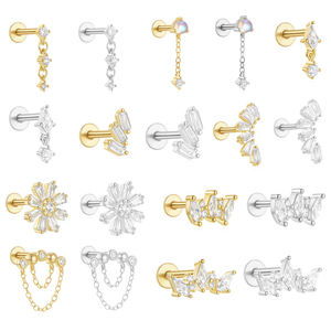 Pendientes de cartílago de plata de ley con circonita chapados en rodio de moda para mujer, con parte trasera plana, para piercing de hélice, concha y tragus, joyería, pequeño regalo - Product Image 1