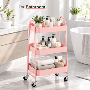 3 Tier Rolling Utility Cart <b>Metal</b> Storage Organizer with Wheels Kitchen Bathroom Laundry Office Mobile Shelving Trolley - Product Image 3