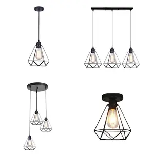 Amerikaanse Stijl Retro Moderne Minimalistische Black Metal Kroonluchter 110V 220V Ijzeren Kooi E27 Hanglampen