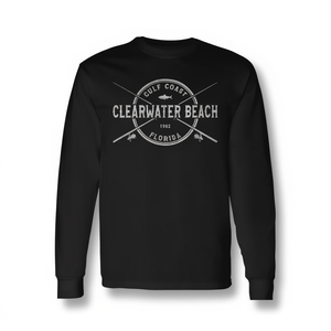 Maglietta a maniche lunghe Clearwater Beach FL Vintage Crossed Fishing Rods, girocollo unisex per adulti, abbigliamento promozionale - Product Image 1