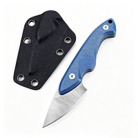 Nouveau couteau à lame fixe mini, acier 14C28N, manche en micarta bleu lin, couteau de survie pour le camping en plein air, EDC avec étui