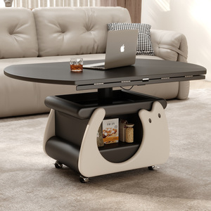 Tavolino da Caffè Circolare Moderno e Minimalista con Cassetti in <span class=keywords><strong>Legno</strong></span> di Noce, Tavolino Mobile con Spazio di Archiviazione per Soggiorno - Product Image 3