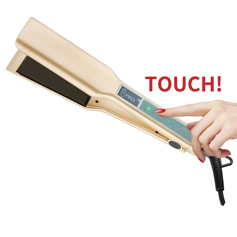 Hot Selling MCH Heater Brazilian Keratin Treatment Touch Screen Gold Titanium Wide Plate Flat Iron Hair Straightener