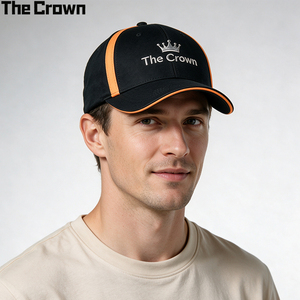 Custom 6 Panel Baseball Cap Wholesale Bulk Contrast Piping <b>Hat</b> <b>Flat</b> Metallic Embroidery Cotton Twill Curved Brim Manufacturer - Product Image 1