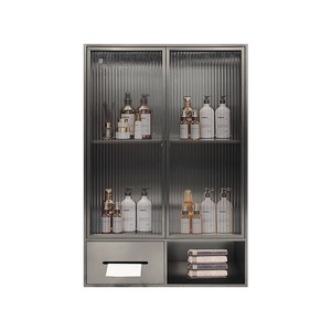 Estante <span class=keywords><strong>de</strong></span> almacenamiento para baño con puerta <span class=keywords><strong>de</strong></span> vidrio moderna, nicho <span class=keywords><strong>de</strong></span> <span class=keywords><strong>pared</strong></span> <span class=keywords><strong>de</strong></span> acero inoxidable montado en la esquina, Partición <span class=keywords><strong>de</strong></span> Metal integrada para inodoro - Product Image 2