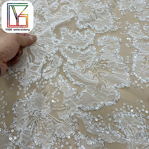 Tela de Tul Bordada con Cuentas Blancas Africanas, Tela con Lentejuelas de Perlas para Vestido de Novia - Product Image 5