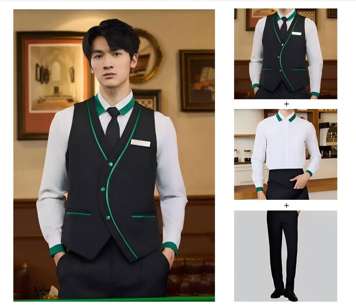 Ensemble 3 pièces pour hommes&nbsp;: chemise blanche + gilet + pantalon noir