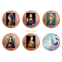 Pièce de monnaie commémorative en cuivre fin 999 de 1 once, personnalisée, en métal, pour collection, avec art anime et peinture célèbre