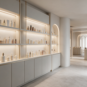 Muebles Completos para Salón de Belleza con Renderizado 3D Personalizado, Muebles Modernos de Estilo Minimalista Crema para Recepción y Sala de Espera de Spa - Product Image 5