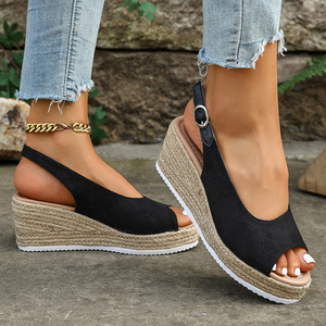 Sandales compensées, espadrilles compensées à bride de cheville réglable pour l'été - Product Image 1