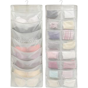 Organizador de armario colgante de doble cara con 24 bolsillos de malla para sujetadores y ropa interior, con colgador giratorio, gris, para colocar detrás de puertas o en paredes - Product Image 1