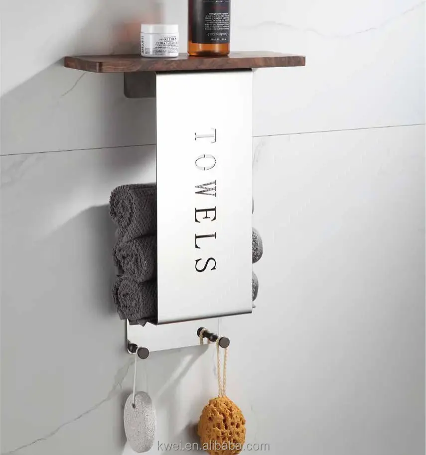 Bathroom Towel Shelf Rack with Hook Stainless Steel Shower Wall Hand Towel Holder Rack Black Vertical Towel Bar