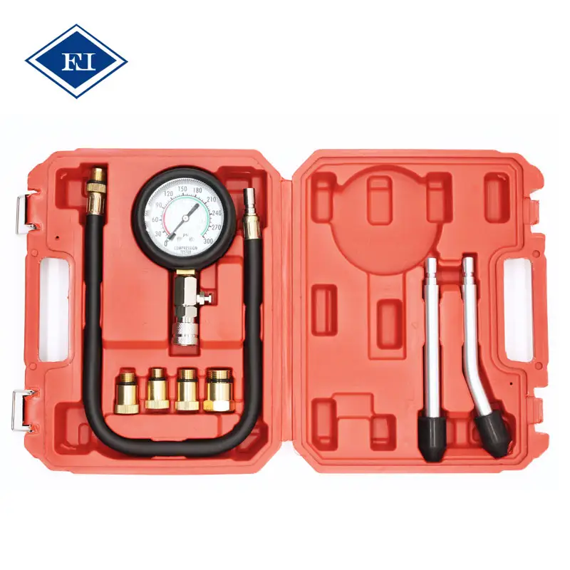 Automotive Tools Kit, Oil Engine Cylinder Compression Meter, Tester, Pressure Gauge, Testing Tool, 8Pcs