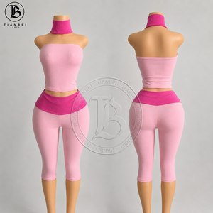 Conjunto de 2 Piezas de Ropa de <span class=keywords><strong>Verano</strong></span> para <span class=keywords><strong>Mujer</strong></span>, Top Corto con Estampado de Lunares Y2K con Logotipo Personalizado y <span class=keywords><strong>Pantalones</strong></span> Capri Plegables, Conjunto de Dos Piezas para Descansar - Product Image 2