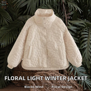 Veste matelassée légère imperméable et coupe-vent pour femme, à manches longues, motif floral, col montant, respirante et finie - Product Image 2