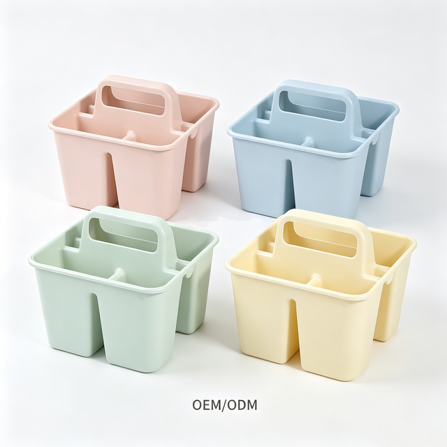 MONR Stackable Eco-Friendly Portable Shower Caddy Plastic Basket Handle Divided Shower Tote Storage Organizer Bathroom Storage