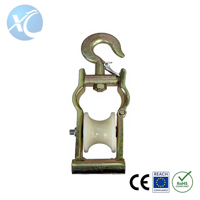 Galvanized Wire Rope Pulley Block Single Hook Nylon Sheave Cable Pulley for Power Construction Stringing Tools