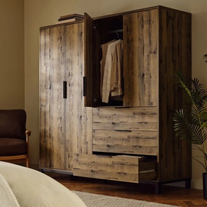 <span class=keywords><strong>Armario</strong></span> Moderno Personalizado <span class=keywords><strong>con</strong></span> 4 Puertas y 3 <span class=keywords><strong>Cajones</strong></span>, Diseño Plano Independiente, Revestimiento de Madera Melamina, <span class=keywords><strong>Armario</strong></span> <span class=keywords><strong>Pequeño</strong></span> de Almacenamiento - Product Image 2