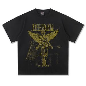 Collection printemps é<span class=keywords><strong>t</strong></span>é pour <span class=keywords><strong>Nirvana</strong></span> Broken Angel <span class=keywords><strong>Vintage</strong></span> <span class=keywords><strong>T</strong></span>-<span class=keywords><strong>Shirt</strong></span> lavé vieux imprimé à manches courtes coupe ample décontracté tendance lourde - Product Image 1
