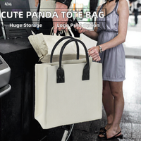 Sac à main en toile tendance, pochette portable, motif animal mignon Panda, sac fourre-tout décontracté pour femme avec lettres jacquard et fermeture éclair