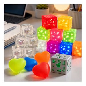 Wholesale Glow in Dark Heart Cube Squeeze Toy Soft TPR <b>Squishy</b> Stress Ball Sensory Fidget Party Gift Supplier Pack - Product Image 4