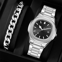 Montres à quartz de luxe carrées en acier inoxydable avec calendrier, vente en gros d'usine, ensemble de montres pour hommes