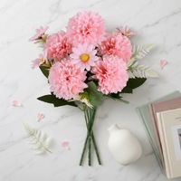 Fleur artificielle réaliste de chrysanthème à 5 tiges, taille moyenne, fausse branche ronde de chrysanthème pour décoration de toile de fond de mariage