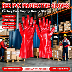 Guantes de Trabajo de PVC Rojos, Guantes de Seguridad Resistentes al Agua y al Aceite con Puño Largo para Lavado de Autos, <span class=keywords><strong>Limpieza</strong></span> Industrial, Venta al por Mayor - Product Image 1