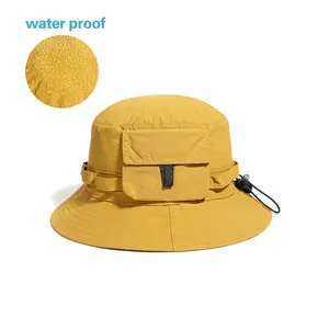 [Waterproof] Custom Men Boonie Hat With Adjustable Rope Bucket Hat Hiking Camping Outdoor Fisherman Hat